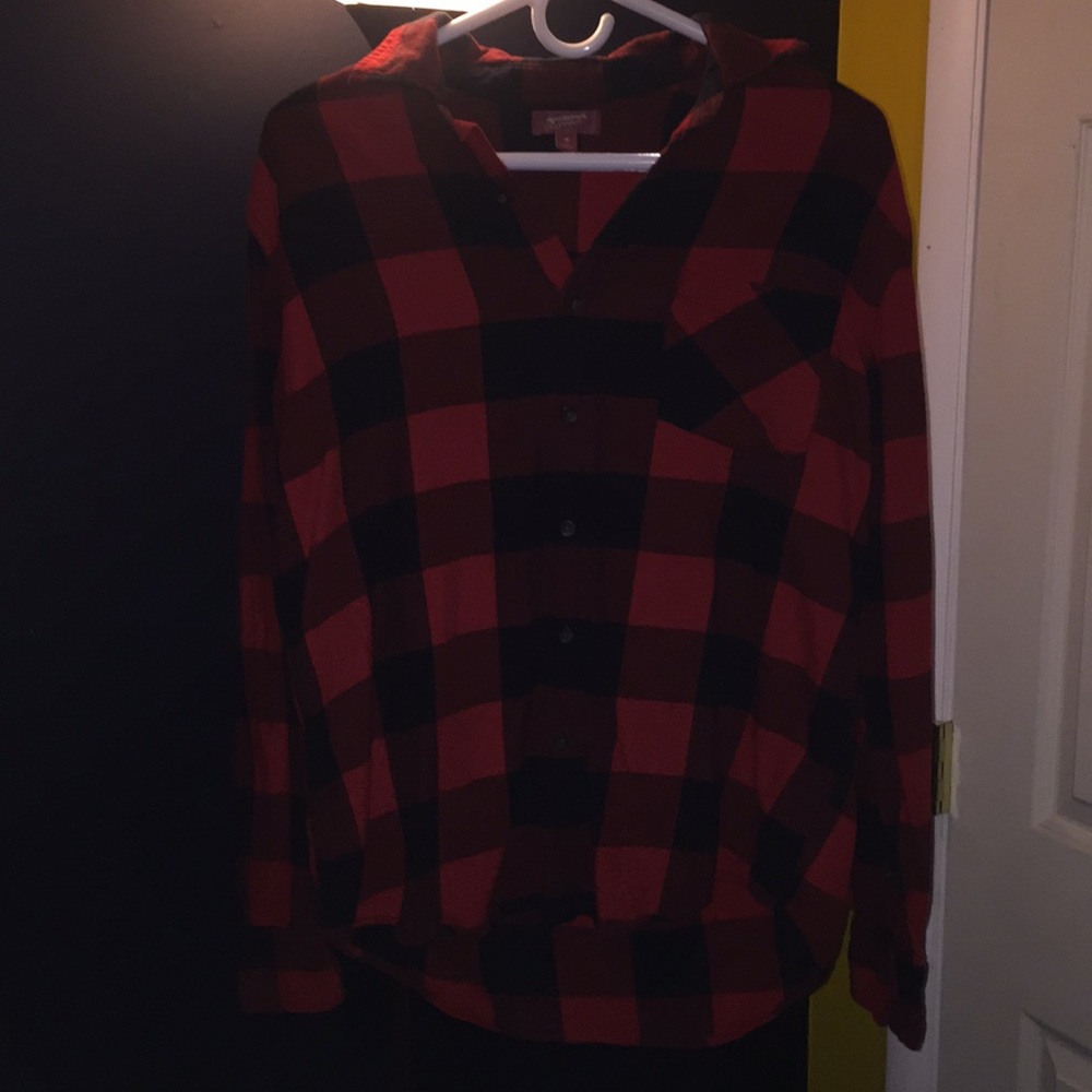 Long sleeved button down flannel.